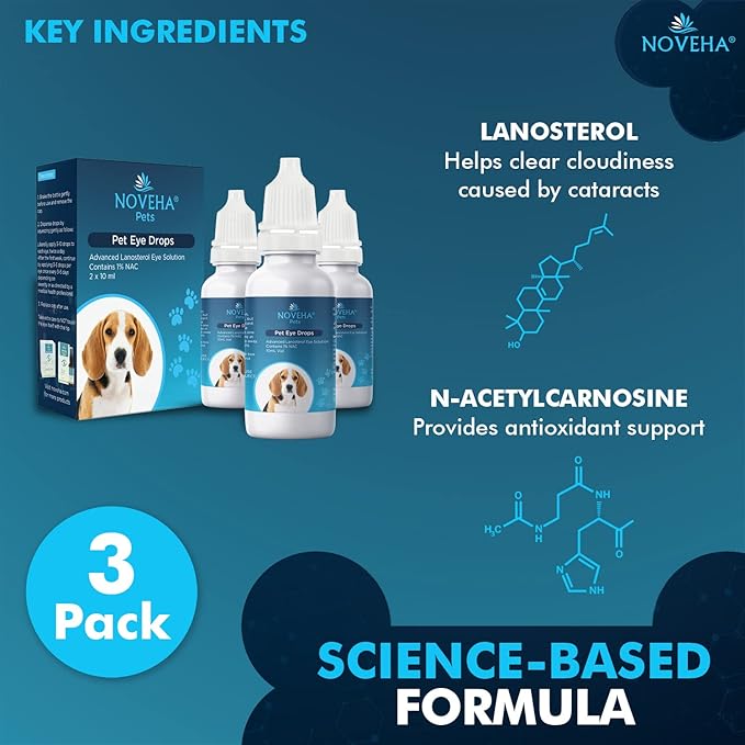 NOVEHA Pet Drops Wash – Gentle & Safe Cleansing for Dogs, Cats, Horses & Rabbits – 3x10mL