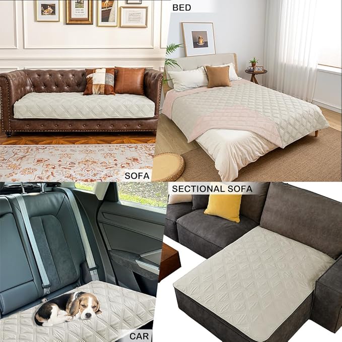 fuguitex Waterproof Dog Blanket Reversible for Small Dogs Resistant Leakproof Washable Couch Cushion Bed Protector Cover for Indoor Furniture Pet Friendly（82"*82",Baby Pink+Cream