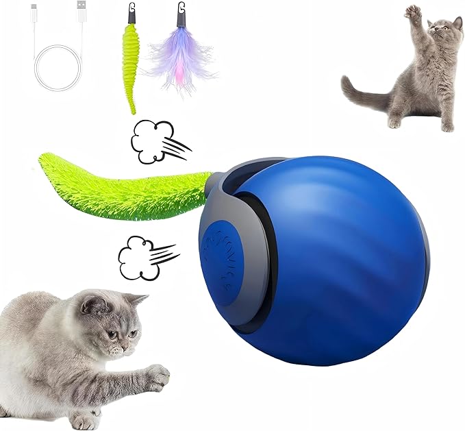2026 New Version 3.0 Cat Toys, Cat Toys for Indoor Cats, Automatic Cat Toy, Interactive Cat Toy, Automatic Intelligent 3.0 Pet Toys, Electronic Rollerball Pet Chase Toys (Blue - 1pcs)