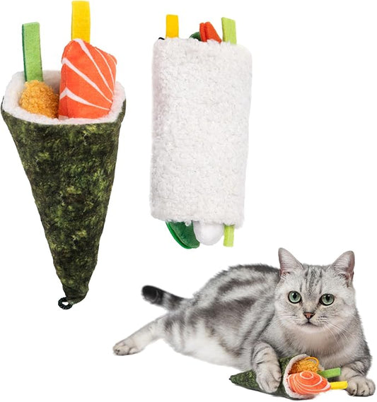 Catify by Best Pet Supplies Interactive Cat Toys – Plush, Motion-Activated & Squeaking Toys with Premium North American Catnip for Indoor Cats & Kittens - Sushi Rolls Set