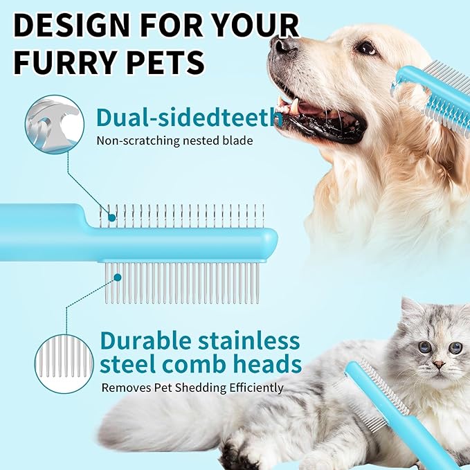 4 in-1 Pet Grooming Combo and Pet Hair Removal Soft Brush - Deshedding Dog Brush,Metal Comb for Cat and Dog,Dematting Comb,Matted Fur on Cats and Dogs