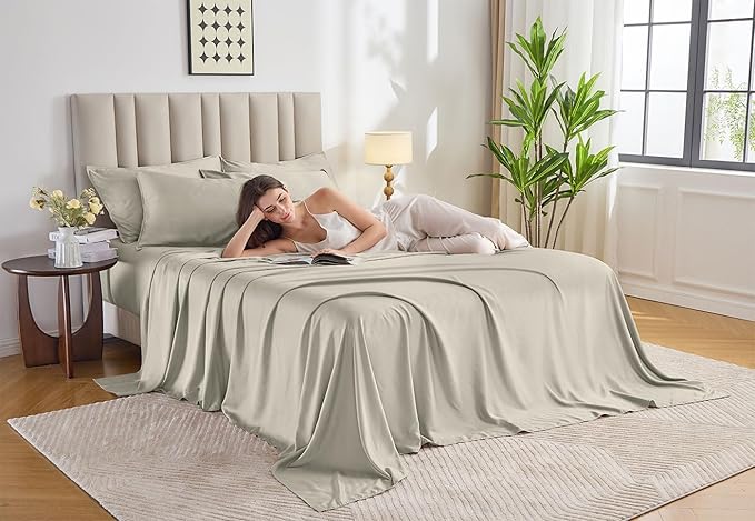 Pure Bamboo Full Sheets, Genuine 100% Organic Viscose Derived from Bamboo Bed Sheet Set, Luxuriously Soft & Cooling, Double Stitching, 2 Year Quality Promise (Full, Birch)