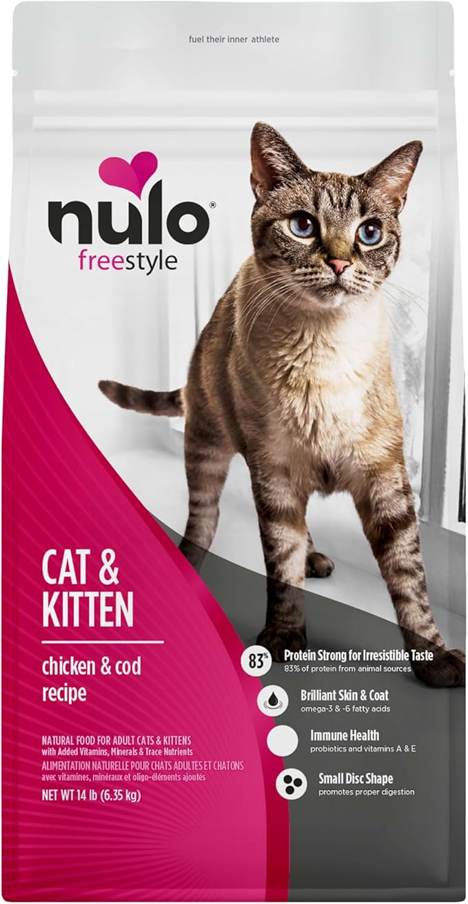 Nulo Freestyle High Protein Cat & Kitten Food, Chicken & Cod Recipe - Natural Grain-Free Dry Cat Food with Omega Fatty Acids & Probiotics, 14 lb Bag