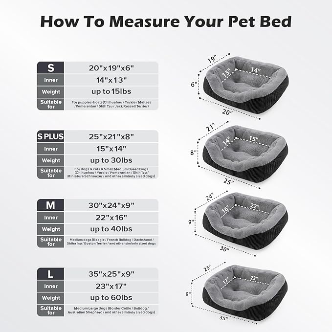 INVENHO Small Dog Bed Washable Orthopedic Calming Warming Durable Pet Bed with Anti-Slip Bottom