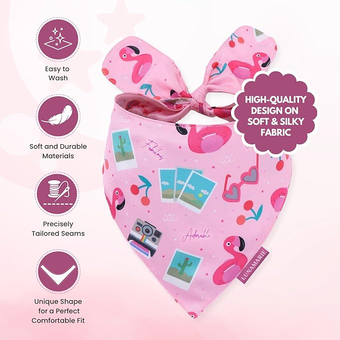 LunaMarie - Luxury Pet Birthday Bandanas -Premium & Silky Poly Fabric | 100% Handmade | Custom Shape Dual Layered (Summer Vibes, Large)