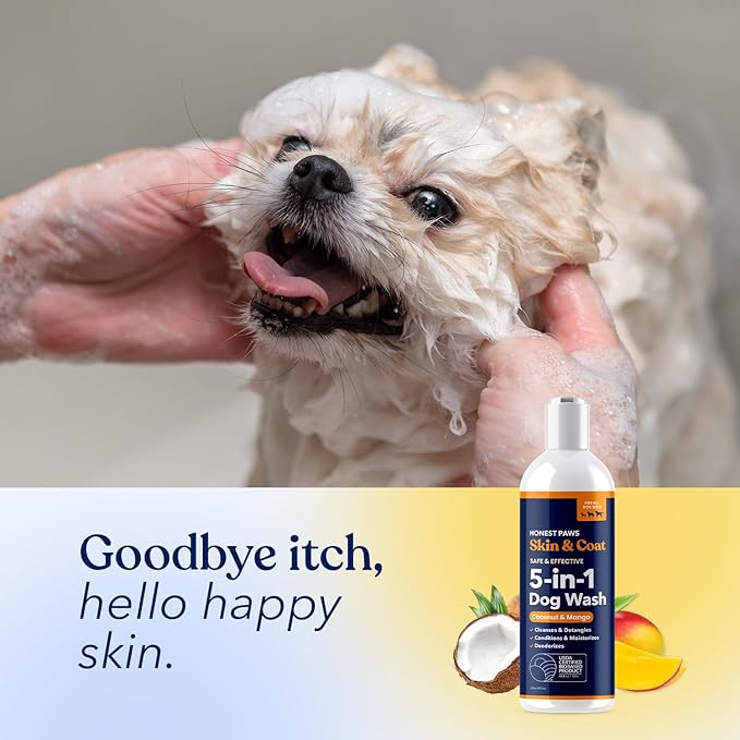Honest Paws Dog Shampoo and Conditioner - Premium Dog Wash for Allergies and Dry, Itchy, Moisturizing for Sensitive Skin - Sulfate Free, Plant Based, All Natural - Coconut & Mango -16 Fl Oz
