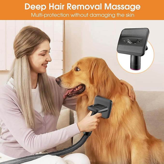 Dog Brush Vacuum Attachment, Dog Grooming Vacuum Attachment (Vacuum Not Included), Pet Grooming Tool for Dogs & Cats Compatible with 1–1.5" Round Port Vacuums, with Extension Hose