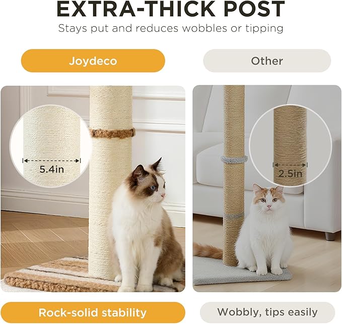 Joydeco Cat Scratching Post 38 Inches Heavy Duty and Thick Scratching Post Sisal Rope with Hanging Ball and Mice for Indoor Cats(Coffee)