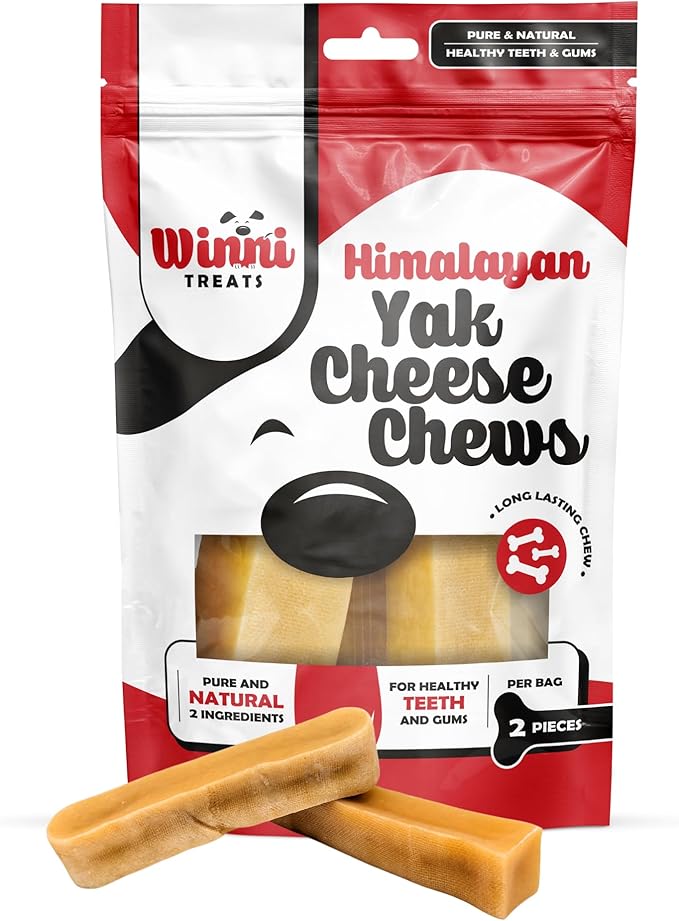 Winni Treats Yak Cheese for Dogs - Limited Ingredient, Preservative-Free, Premium Himalayan Yak Chews with Milk & Lime, Raw, Digestible Healthy Dog Chews, Long Lasting Cheese Dog Treats (2 Pieces)