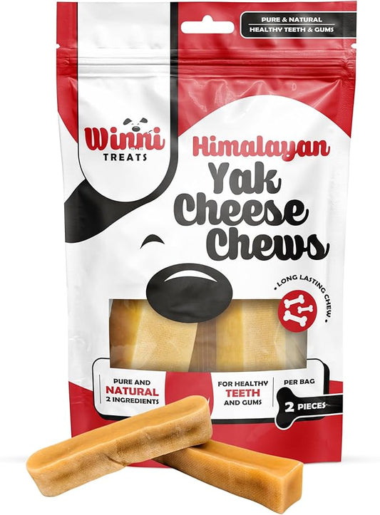 Winni Treats Yak Cheese for Dogs - Limited Ingredient, Preservative-Free, Premium Himalayan Yak Chews with Milk & Lime, Raw, Digestible Healthy Dog Chews, Long Lasting Cheese Dog Treats (2 Pieces)