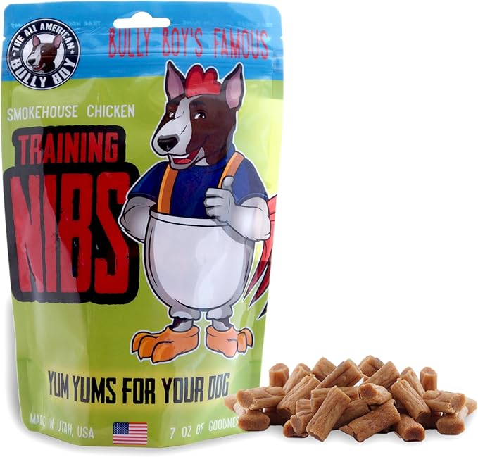 Bully Boy's Famous Chicken Training Nibs Dog Treats | Free from Wheat, Corn, Soy, or Gluten | USA Sourced Ingredients | with Smokehouse Chicken | Made in Utah | 7 oz - 1 Pack