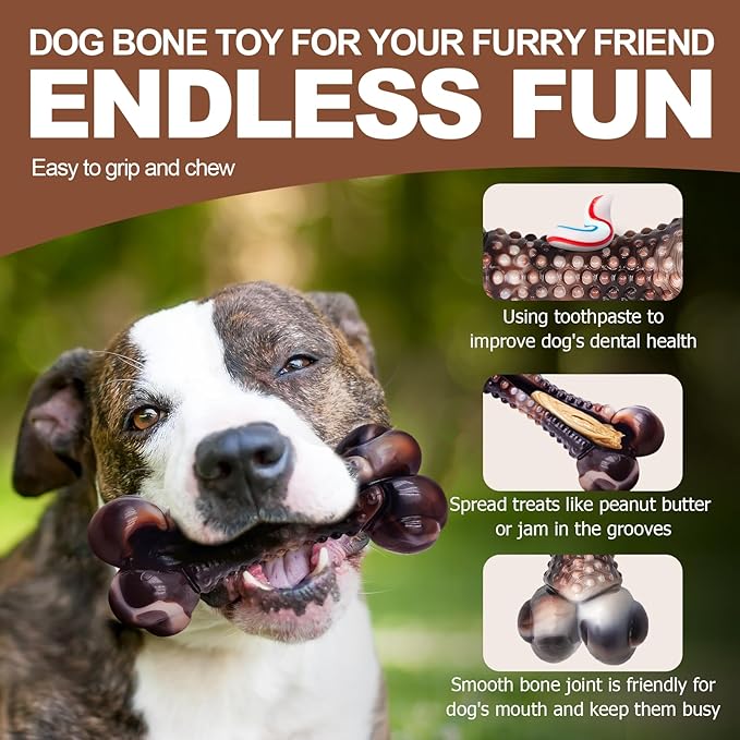 Dog Chew Toys for Aggressive Chewers, 2Pack Indestructible Nylon Tough Large Dog Toys for Small Medium Dog, Durable Interactive Dog Bone Chew Toy to Keep Them Busy, Real Beef&Bacon Flavor