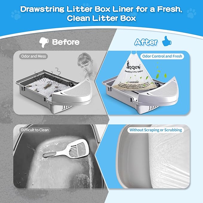 150 Count Drawstring Litter Box Liners Compatible with Automatic Litter Box 4 & 3 - Thickened Leak-Proof Cat Litter Waste Bags, Pre-Separated Clear Design (25.8" x 21"), Odor Control Cat Litter Liner