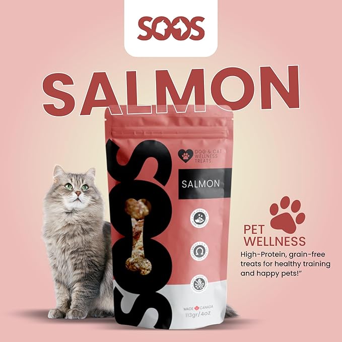 SOOS Natural Salmon Treats for Dogs & Cats - High Protein, Grain Free, Vitamin Minerals, Healthy Training Treats - 113g