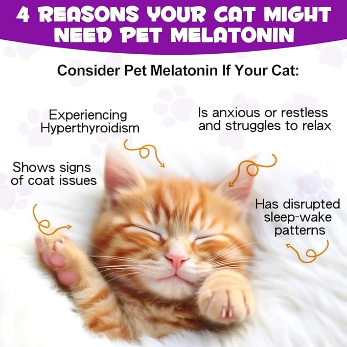 Melatonin for Cats - Cat Calming Treats- Cat Sedative for Grooming - Helps to Support Restful Sleep for Your Cat - Cat Sleep Aid - Anxiety Relief for Cats