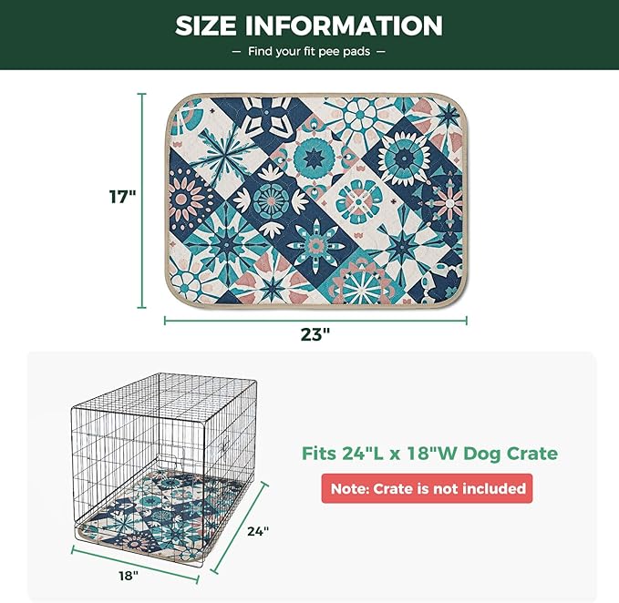 FXW Washable Pee Pads for Dogs, Puppy Pads with Super Absorbent, Specifically Designed for 24inch Cages, 17" x 23" Rectangle, Tie-Dye Beige, 2 Packs