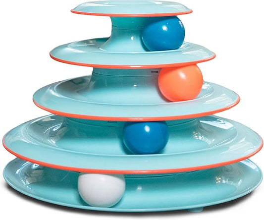 Catstages Chase Meowtain 4-Tier Interactive Cat Track Toy – 4 Spinning Balls, Non-Slip Base, Ideal for Indoor Cats, Blue