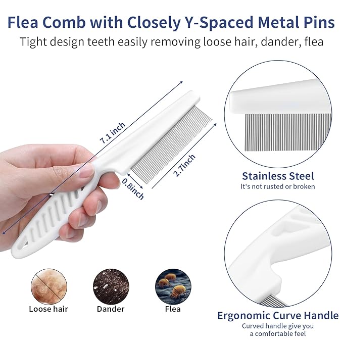 Dog Brush Grooming Kit 5 PCS - Self Cleaning Slicker Brush for Shedding Short Long Haired Dogs & Cats, Includes Pet Comb, Flea Comb, Bath Brush, Undercoat Rake - Complete Fur Care Set - Gray