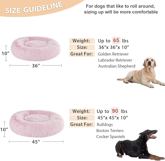 WNPETHOME Calming Dog Bed for Large Dogs, Anti-Anxiety Donut Pet Bed, Fluffy Faux Fur Plush Pet Beds，Warming Cozy Soft Round Lagre Dog Bed for Large Jumbo Dogs, Cat Cuddler Cushion Bed