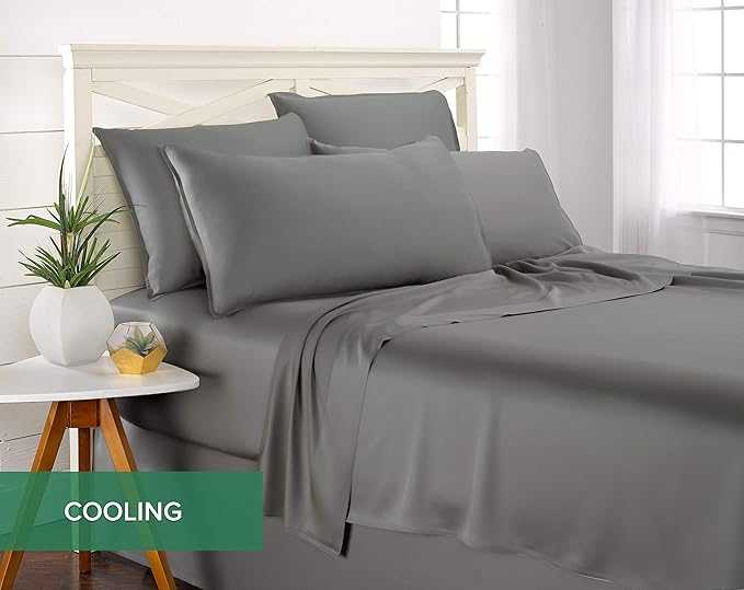 Pure Bamboo King Sheets, Genuine 100% Organic Viscose Derived from Bamboo Bed Sheet Set, Luxuriously Soft & Cooling, Double Stitching, 2 Year Quality Promise (King, Stone Grey)