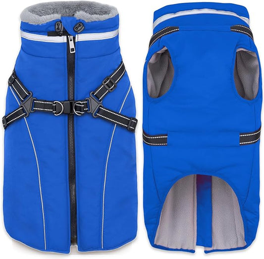 Fragralley Dog Coat with Harness Built in, Waterproof Windproof Reflective Warm Puffer Jacket, Fleece Lined Vest Winter Parka for Small, Medium, Large Dogs