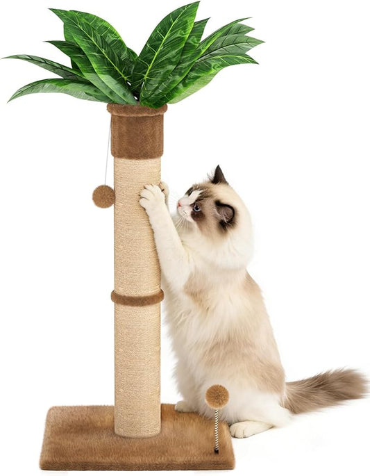 XiaZ Cat Scratching Post 34 Inches Tall, Cat Tower Scratcher Extra Wide 15.8" Stable Base with 4 Non-Slip Pads, 2 Interactive Toy Balls, Natural Sisal & Plush Fabric for Any Cats (Brown, 4.5in)