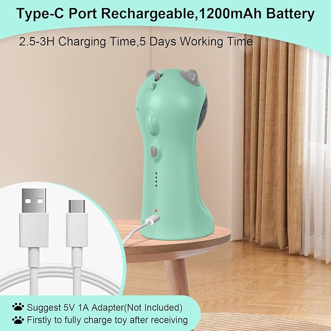 TBTeek Cat Toy Motion-Activated, Rechargeable Automatic Cat Toy with Rotating Red Light, 4 Speed Modes for Indoor Cats, Kittens & Dogs(Green)