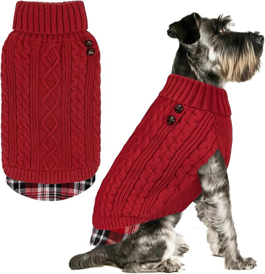 KYEESE Dog Sweater Soft Pullover Dog Sweaters for Small Dogs Girl Warm Turtleneck Small Dogs Sweater with Gingham Patchwork Stretchy Knitwear Cat Clothes Comfy Pet Coat for Fall Winter Cold Weather
