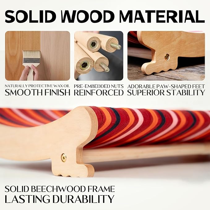 DIY Felt Cat Scratcher Bed, Durable Scratching Pad for Indoor Cats, Sturdy Solid Beech Wooden Cats Scratcher, Lounger & Sleep & Scratch (Extra-Larger), Red