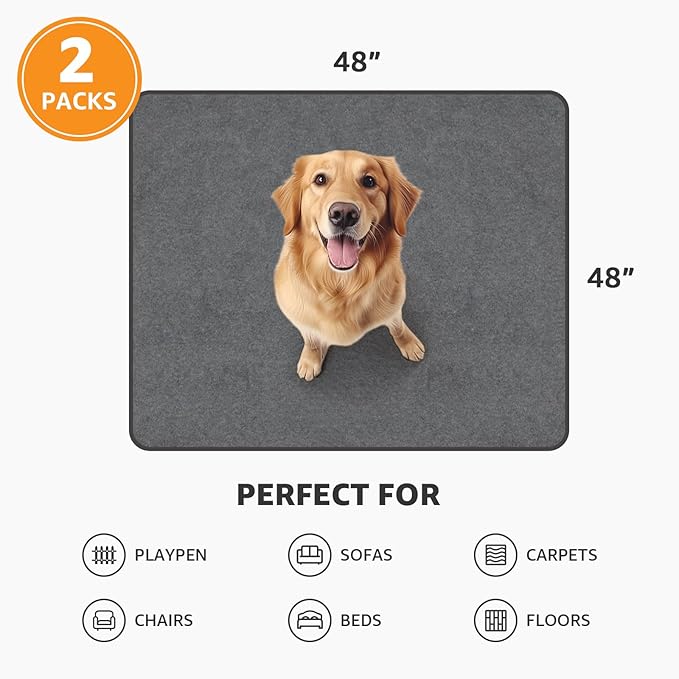 PICK FOR LIFE Washable Dog Pee Pads, 48x48 Reusable Puppy Whelping Pads, Absorb Dog Mats Non-Slip Reusable Pet Training Pad for Whelping, Potty, Training, Playpen, Crate, 2PACK