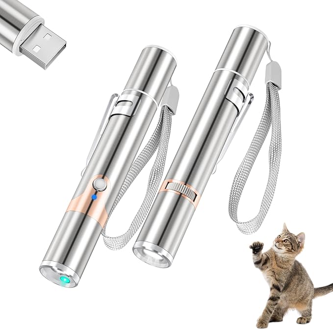 TBTeek Cat Toy, Unique Green Light, Rechargeable, 7 Adjustable Patterns, Interactive Kitten Pet Dog Chase Light Toy for Fun Playing Exercise(2 Pieces)