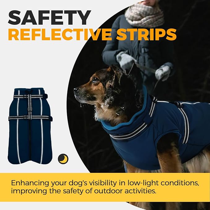 Lelepet Waterproof Dog Jacket with Harness Built in Warm Dog Winter Coat, Windproof Reflective Fleece Jacket, Dogs Coats for Medium Dogs,Thermal Pet Snowsuit for Cold Weather, Schnauzer, Pug, Blue M