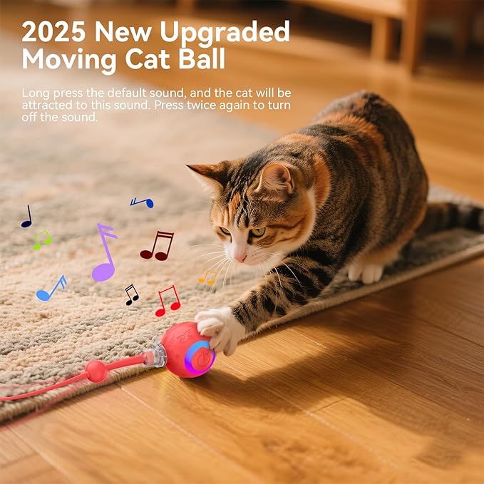 Interactive Cat Toys Ball for Indoor Cats, Automatic Pet Toys for Bored Indoor Adult Cats, Motion Activated, USB Rechargeable, Christmas Birthday Gifts (RED)