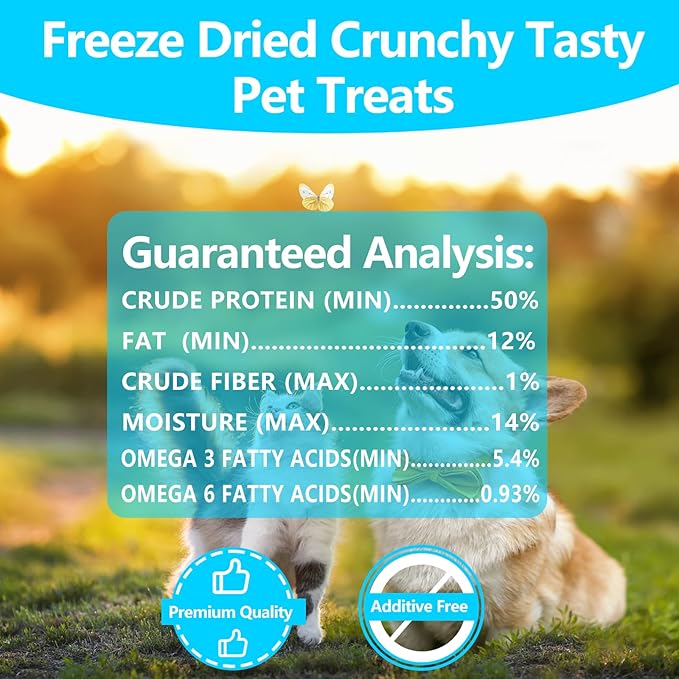 Herring Fish Dog Treats, Freeze Dried, Wild-Caught, Single Ingredient, High-Protein, Omega 3 & 6 for Skin & Coat, No Additives, Grain-Free Cat & Dog Treats (7.5 oz)