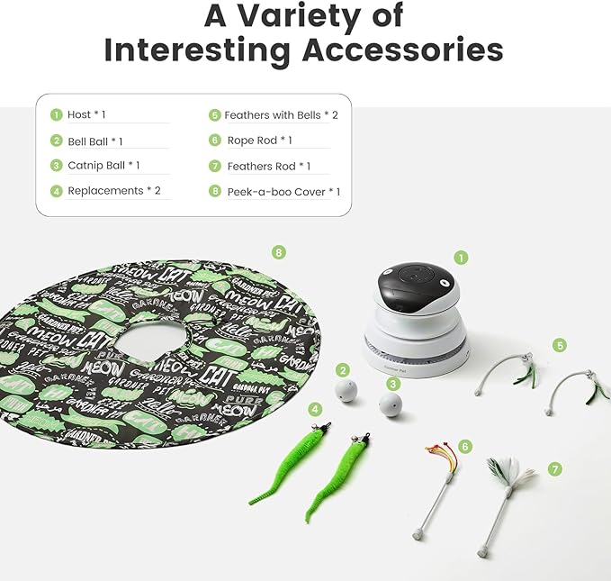 Interactive 5in1 Cat Toys Chargeable,Moving Feather,laser pointer,Track Ball,Hide and Seek,Real Bird Sing,Touch/Sound Activated Cat Kitten Toy Exercise Toys for Indoor Bored Cats w/ Replacement Parts