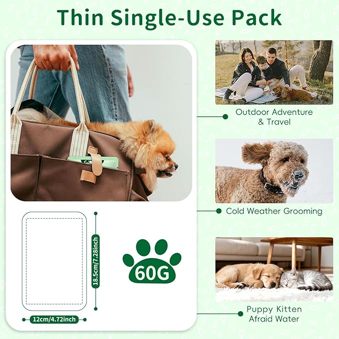 Pet Grooming Glove Wipes for Dogs & Cats, Hypoallergenic Deodorizing Cleansing Wipes with Coconut Oil & Botanical Extracts, Daily & Outdoor Care, 60g Portable and Lightweight (6 Pcs)