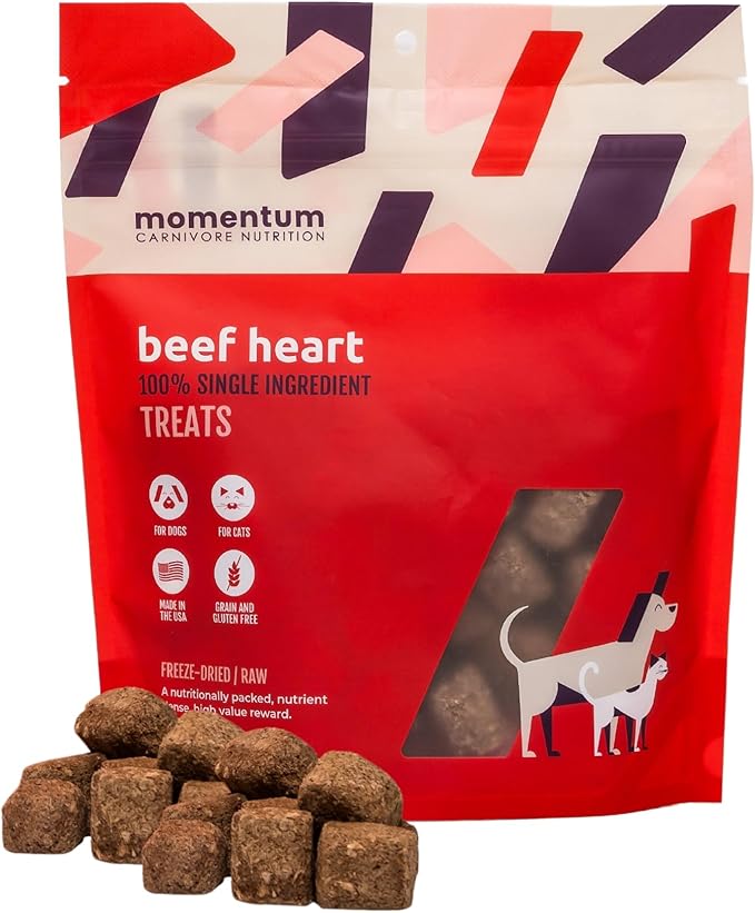 Momentum Carnivore Nutrition Freeze-Dried Beef Heart Dog Treats & Cat Treats – Single-Ingredient, High-Protein, Grain-Free – Made in USA – 3 oz Bag