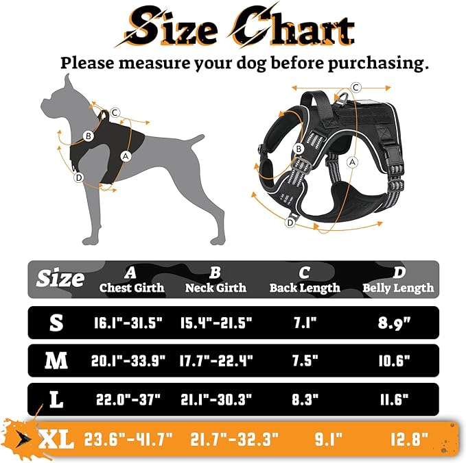 rabbitgoo Dog Harness for Large Dogs No Pull, Tactical Service Pet Vest with Molle and Control Handle, Adjustable and Reflective Military Harness for Easy Walking and Training, Black, XL