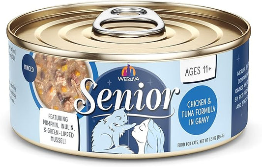 Weruva Senior Cat Food, Chicken and Tuna in Gravy, 5.5oz Can, Pack of 8
