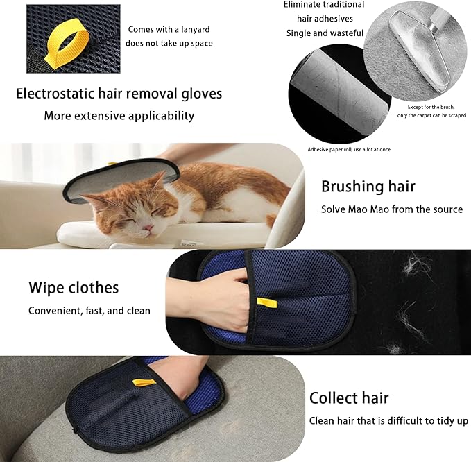 Pet Hair Remover Glove, 3PCS Cat Dog Hair Remover, Magic Electrostatic Pet Hair Brush Glove, Reusable Pet Hair Removal Tool for Furniture, Clothes, Couch, Bed, Carpet, Car Seat