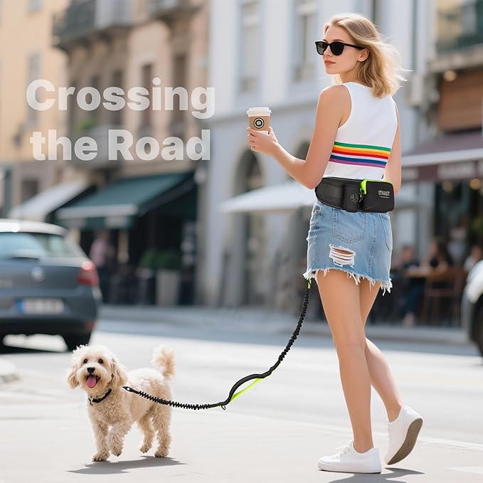 Hands Free Dog Leash for Medium Large Dogs, Waist Support Padded Bungee Dog Running Leash with Reflective Stitching for Walks, Jogging, Running, Hiking, and Dog Training