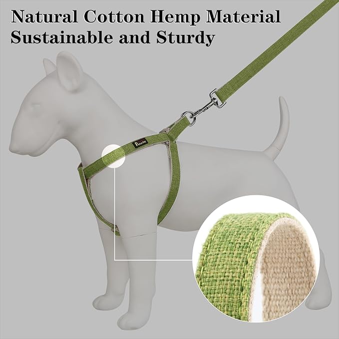 Plutus Pet Cotton Hemp Step in Dog Harness, Sustainable, Lightweight and Escape-Proof, Quick Fit Dog Harness for Puppy Small Medium and Large Dogs, Green, M