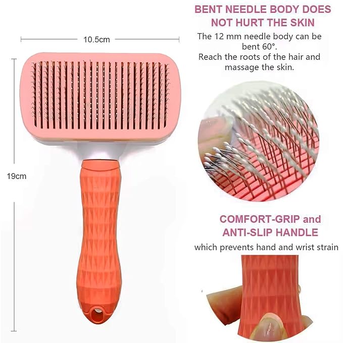 Self Cleaning Slicker Brush, Dog Cat Bunny Pet Grooming Shedding Brush, Easy to Remove Loose Undercoat, Pet Massaging Tool Suitable for Pets with Long or Short Hair (Red)