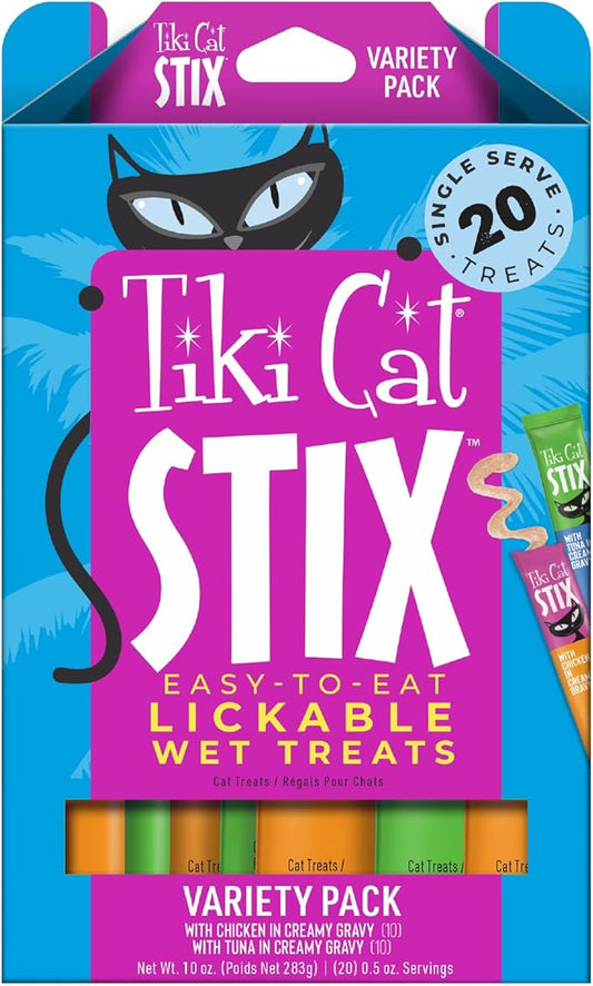 Tiki Cat Stix Mousse Treats, Single Serve Indulgent Lickable Treat or Dry Food Topper, Variety Pack, 0.5 oz. Servings (20 Count)