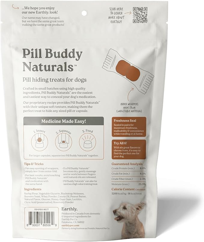 Earthly Pill Buddy Naturals - Honey Recipe Pill Hiding Treats for Dogs - Make A Perfect Pill Concealing Pocket Or Pouch for Any Size Medication - 90 Servings