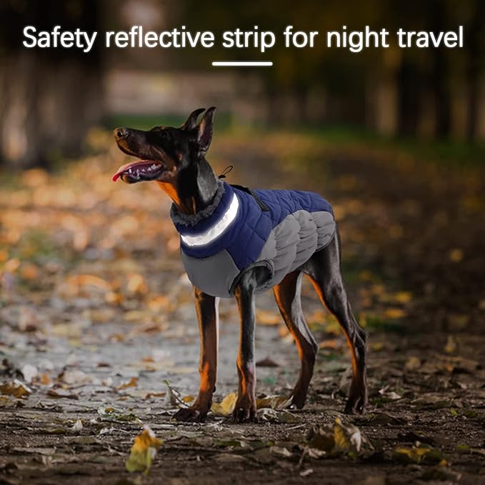 Dog Jackets for Large Dogs, Large Dog Winter Coat, Pet Cold Weather Coats, XXXL Pet Jacket with D-Ring, Waterproof Coat with Back Zipper, Snowsuit Labrador German Shepherd Doberman,Blue,XXXL