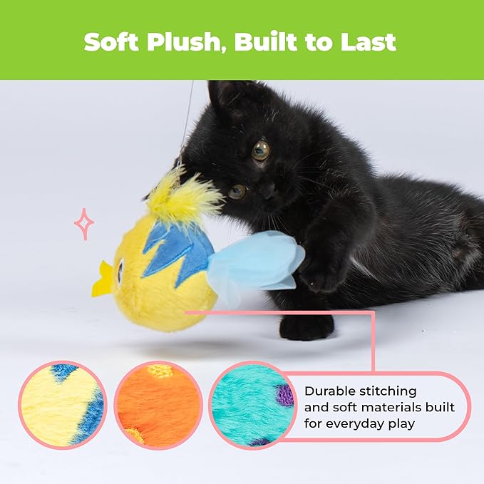Catify by Best Pet Supplies Interactive Cat Toys – Plush, Motion-Activated & Squeaking Toys with Premium North American Catnip for Indoor Cats & Kittens - Fluffy Fish Set