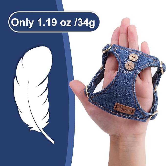 No Pull xs Dog Harness with Multifunction Dog Leash,Soft Adjustable No Choke Escape Proof Pet Harness Vest,Denim Blue,XXS