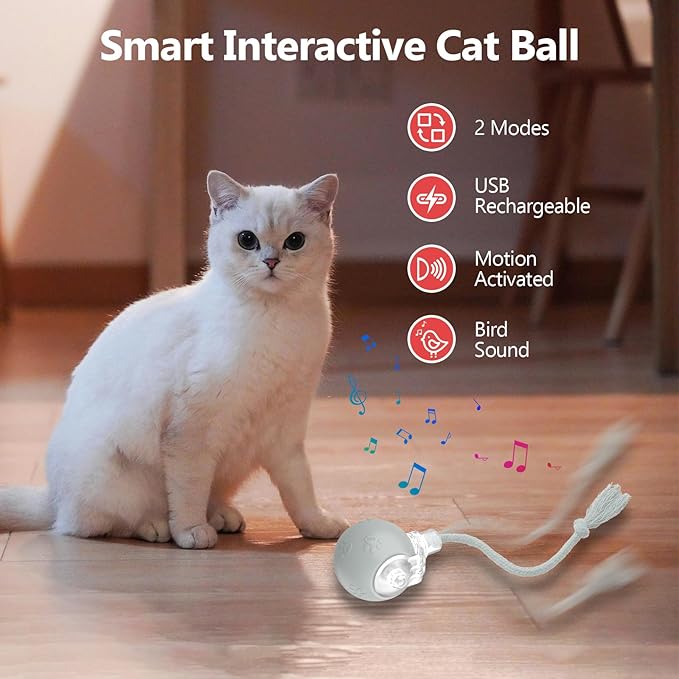 Interactive Cat Toys, Automatic Moving Cat Toys for Bored Indoor Adult Cats, Fast Rolling, Chirping & Motion-Activated Kitty Toys, Fun Gift for Cats with Speedy Tail 2.0, USB Rechargeable (Gray)