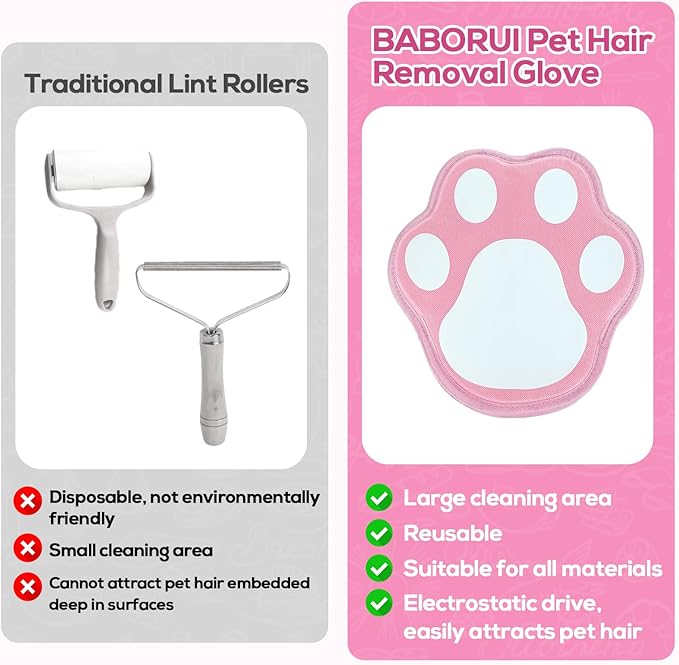 BABORUI Pet Hair Removal Glove - 2 Packs Cute Paw Electrostatic Pet Hair Remover Glove, Magic Brush Pet Hair Glove for Cats Dogs